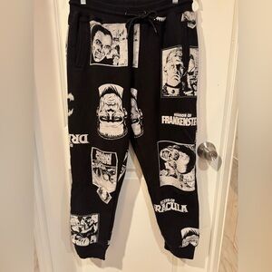 Black Graphic Horror-Print Jogger Sweatpants